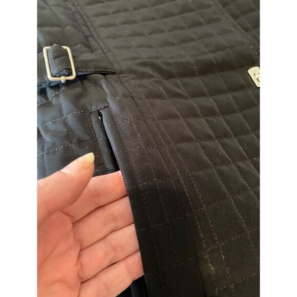 Gallery Quilted Black Jacket 36" Long Coat Belted Waist Medium - Picture 5 of 13